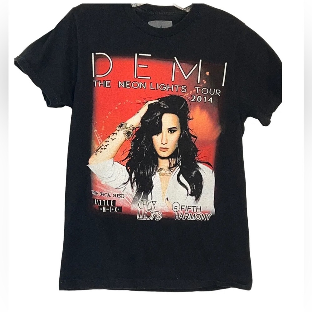 Rare Demi Lovato concert T-shirt 2 Sided Black ~ Neon Lights Tour Rap- T 2014 S